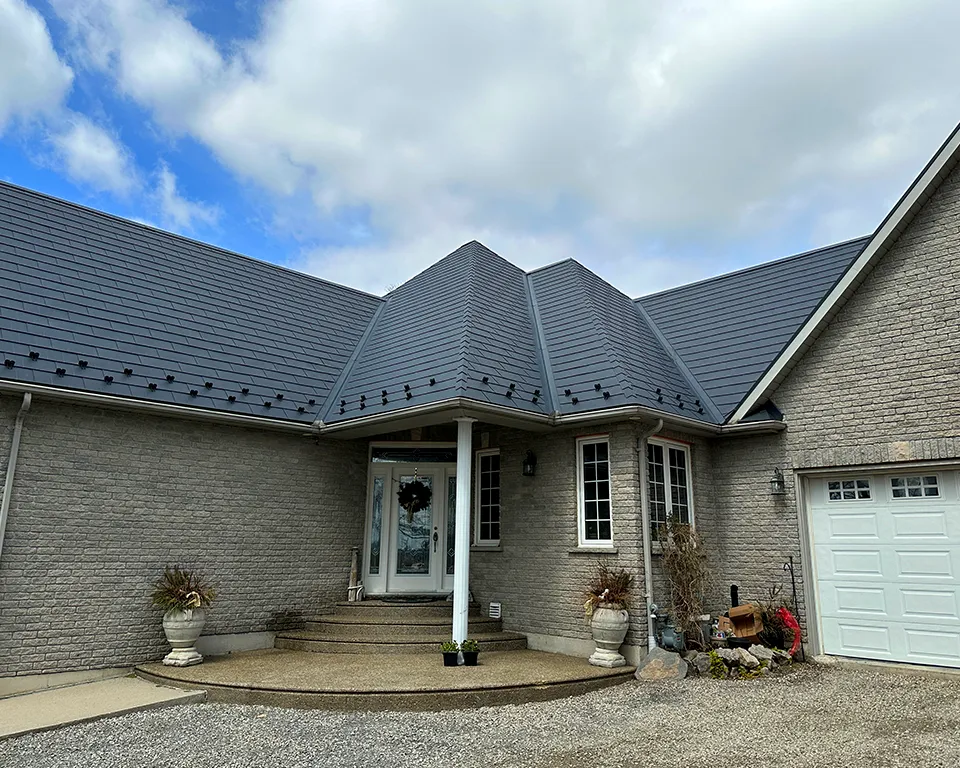 metal line shingle deep grey house