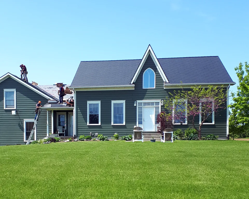 metal line shingle jet black house