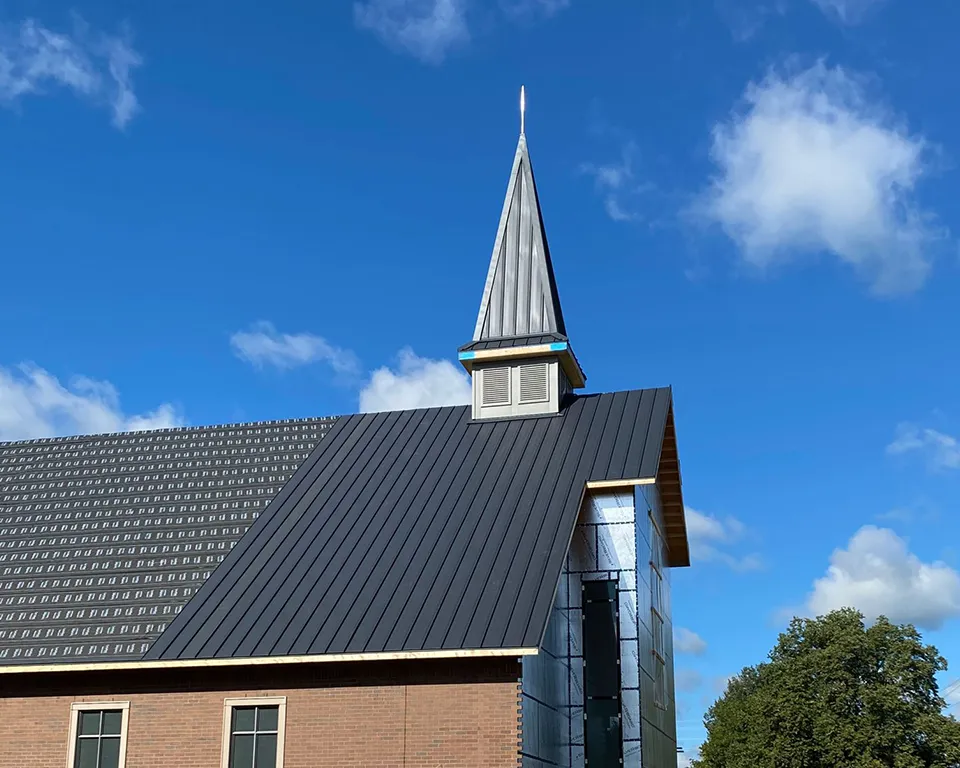 standing seam graphite grey church