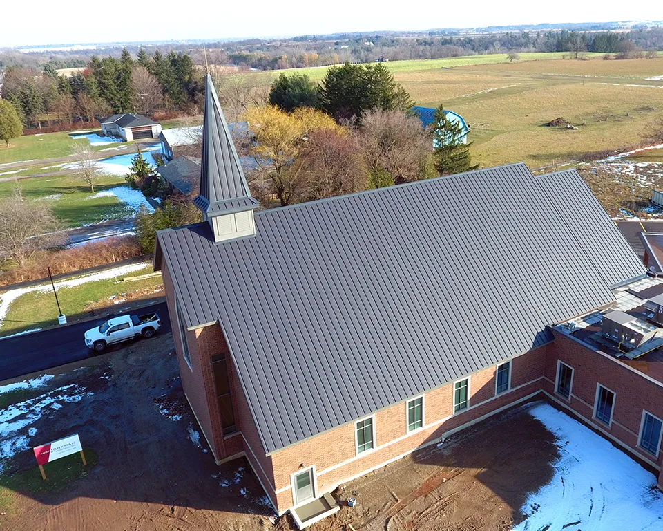 standing seam graphite grey church