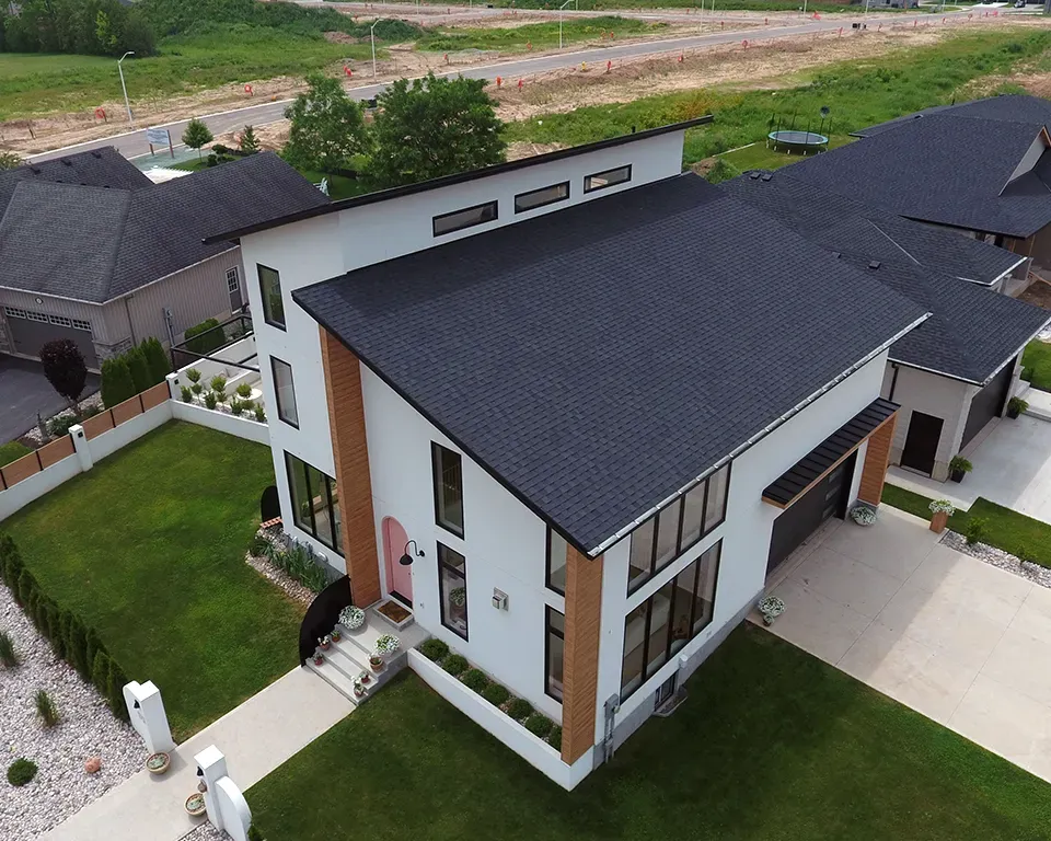 A house with a shingle roof